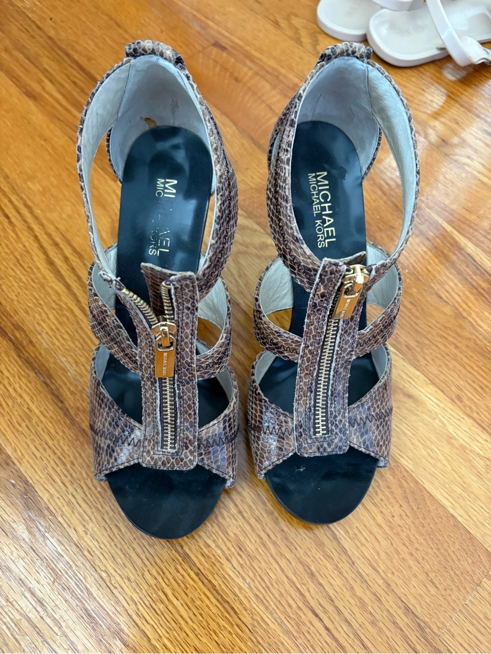 Michael Kors Brown Snakeskin Zip-Strap Women’s Heels